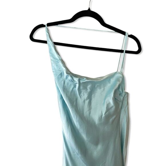 Bardot Astrid Midi Slip Dress in Mint blue satin Revolve New L - Picture 12 of 12